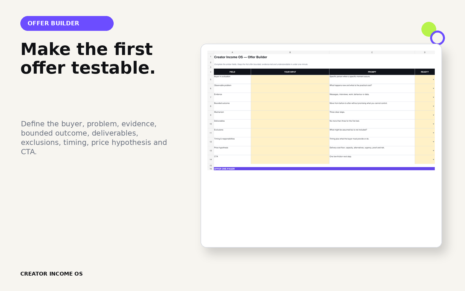 Offer Builder workbook preview