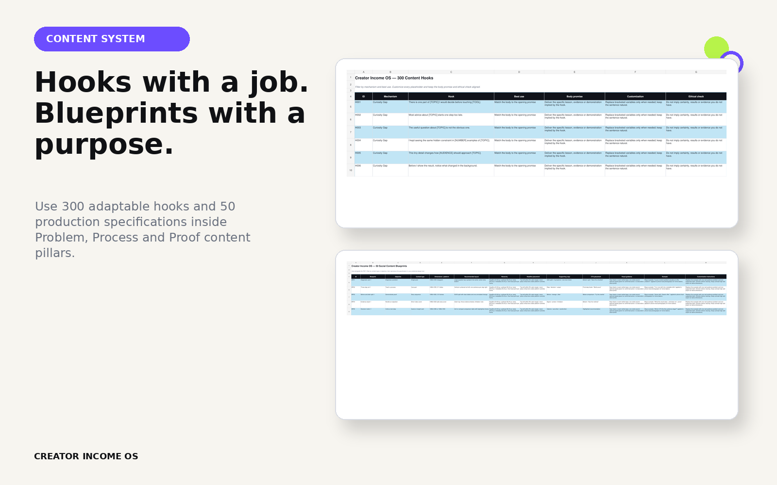 Content hooks and blueprints preview